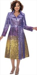 Dorinda Clark Cole 309131 - Purple Gold - Ombre Sequin Dress with Sash Belt